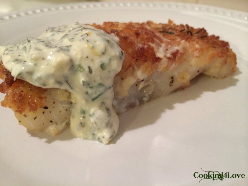 Cod with Basil Chive Yogurt Sauce